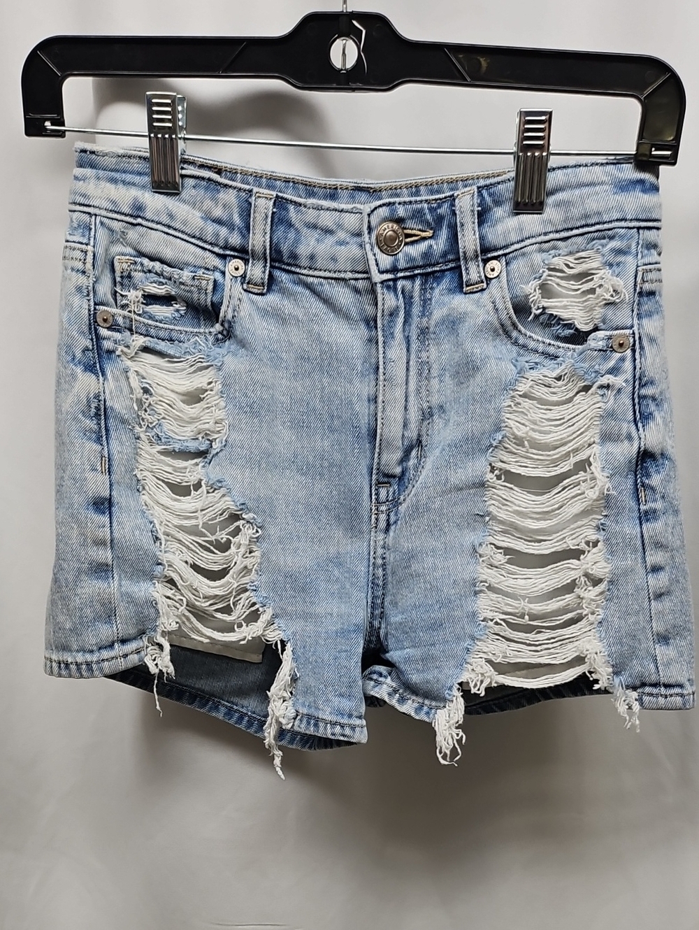 American Eagle Outfitters Light Blue Distressed High-Rise Jean Shorts